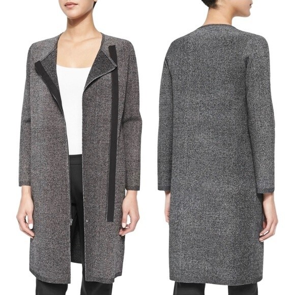 Theory Long Zip Front Lioralee Cardigan Dress Black Gray Thick Knit Size Small - Picture 1 of 14